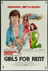 7d0622 LOT OF 7 FOLDED GIRLS FOR RENT ONE-SHEETS 1974 delightful, dirty & deadly, sexy art!