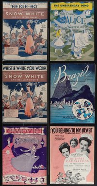 7d0274 LOT OF 6 WALT DISNEY SHEET MUSIC 1930s-1950s Snow White, Alice in Wonderland, Cinderella!