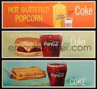 7d0010 LOT OF 3 UNFOLDED COCA-COLA 7X24 ADVERTISING POSTERS 1960s popcorn, burger, grilled cheese!