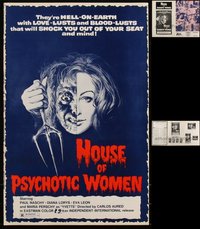 7d0069 LOT OF 18 HOUSE OF PSYCHOTIC WOMEN UNCUT PRESSBOOKS 1975 with love-lusts & blood-lusts!