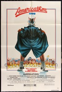 7d0629 LOT OF 7 FOLDED AMERICATHON ONE-SHEETS 1979 wacky art of Uncle Sam flashing crowd!