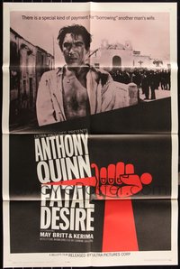 7d0523 LOT OF 15 FOLDED FATAL DESIRE ONE-SHEETS 1963 another man borrows Anthony Quinn's wife!