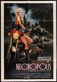 7d0582 LOT OF 9 FOLDED NECROPOLIS ONE-SHEETS 1986 sexy biker & zombies love New York to death!