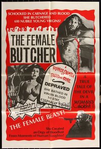 7d0684 LOT OF 4 FOLDED FEMALE BUTCHER ONE-SHEETS 1974 true tale of the Devil in a woman's body!