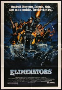 7d0486 LOT OF 18 FOLDED ELIMINATORS ONE-SHEETS 1986 Charles Band, mandroid, mercenary, ninja!