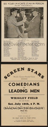 7d1131 LOT OF 4 COMEDIANS VS. LEADING MEN BASEBALL GAME HERALDS 1936 George Burns, Jack Benny