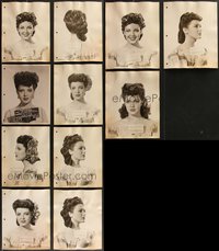 7d1019 LOT OF 11 LINDA DARNELL 8X10 WARDROBE TEST PHOTOS 1940s referencing hair, makeup & costumes!