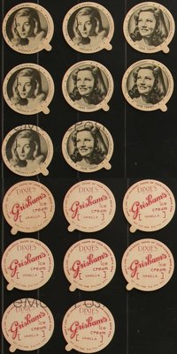 7d1116 LOT OF 8 DIXIE ICE CREAM LIDS 1942 Grisham's, images of pretty Veronica Lake & Gene Tierney!