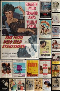 7d0386 LOT OF 29 FOLDED ELIZABETH TAYLOR ONE-SHEETS 1950s-1990s great images from her movies!