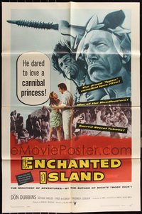 7d0571 LOT OF 10 FOLDED ENCHANTED ISLAND ONE-SHEETS 1958 he dared love a cannibal princess!