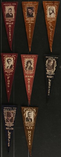 7d1160 LOT OF 8 UNIVERSAL FELT PENNANTS 1910s Francis Ford, Ella Hall & other early silent stars!