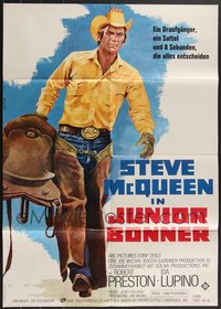 7d0314 LOT OF 8 FOLDED JUNIOR BONNER GERMAN A1 POSTERS 1972 Peltzer art of Steve McQueen, rodeo!