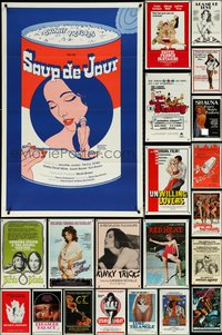 7d0019 LOT OF 59 TRI-FOLDED SEXPLOITATION ONE-SHEETS 1970s-1980s sexy images with some nudity!