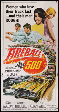 7f0228 FIREBALL 500 3sh 1966 Frankie Avalon & sexy Annette Funicello, stock car racing art!