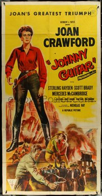 7f0233 JOHNNY GUITAR 3sh 1954 art of Joan Crawford reaching for gun, Nicholas Ray classic, rare!