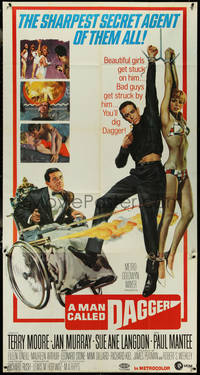 7f0237 MAN CALLED DAGGER 3sh 1967 Terry Moore, Paul Mantee, great art of guy in wheelchair w/ guns!