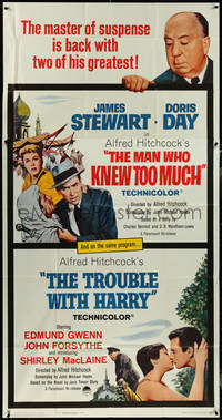 7f0238 MAN WHO KNEW TOO MUCH /TROUBLE WITH HARRY 3sh 1963 master of suspense Alfred Hitchcock's two greatest are back!