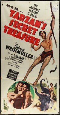 7f0250 TARZAN'S SECRET TREASURE 3sh R1954 full-length Johnny Weissmuller, O'Sullivan & Sheffield