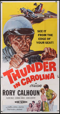 7f0253 THUNDER IN CAROLINA 3sh 1960 Rory Calhoun, artwork of the World Series of stock car racing!