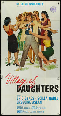 7f0256 VILLAGE OF DAUGHTERS 3sh 1962 art of Eric Sykes surrounded by sexy ladies, English comedy!