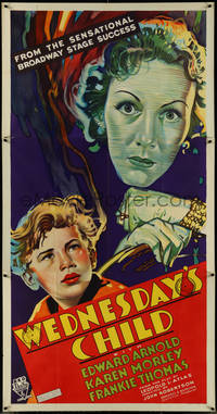 7f0258 WEDNESDAY'S CHILD 3sh 1934 art of Karen Morley & Frankie Thomas, Broadway hit, ultra rare!