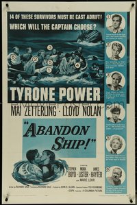 7f0896 ABANDON SHIP 1sh 1957 Tyrone Power & 25 survivors in a lifeboat which can hold only 12!