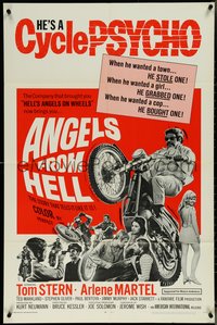 7f0916 ANGELS FROM HELL 1sh 1968 AIP, image of motorcycle-psycho biker, he's a cycle psycho!