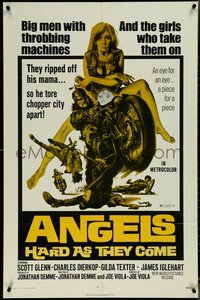 7f0917 ANGELS HARD AS THEY COME 1sh 1971 cool artwork of biker on his motorcycle & his babe!