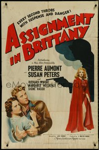 7f0923 ASSIGNMENT IN BRITTANY 1sh 1943 new star Jean-Pierre Aumont & pretty Susan Peters, rare!