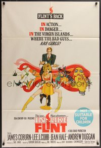 7f0299 IN LIKE FLINT Aust 1sh 1967 different art of secret agent James Coburn, sexy & ultra rare!