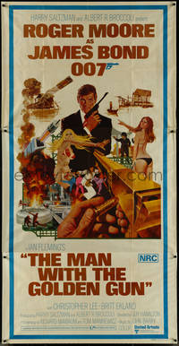 7f0194 MAN WITH THE GOLDEN GUN Aust 3sh 1974 McGinnis art of Roger Moore as James Bond, ultra rare!