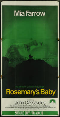 7f0196 ROSEMARY'S BABY Aust 3sh 1968 Polanski, Mia Farrow, creepy baby carriage image, ultra rare!