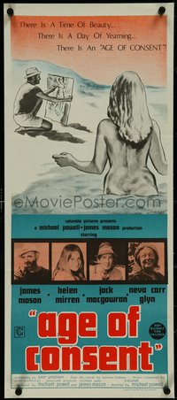 7f0403 AGE OF CONSENT Aust daybill 1969 Powell directed, Mason, young Helen Mirren, sexy art, rare!