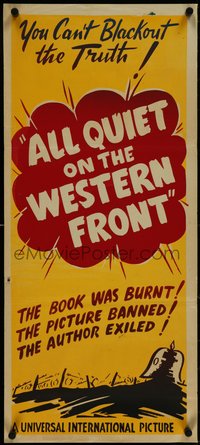 7f0404 ALL QUIET ON THE WESTERN FRONT Aust daybill R1948 Ayres, you can't blackout the Truth, rare!