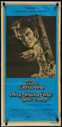 7f0407 ANY WHICH WAY YOU CAN Aust daybill 1980 cool artwork of Clint Eastwood & Clyde by Bob Peak!