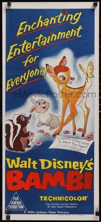 7f0409 BAMBI Aust daybill R1966 Walt Disney cartoon deer classic, he's with Thumper, Flower & owl!