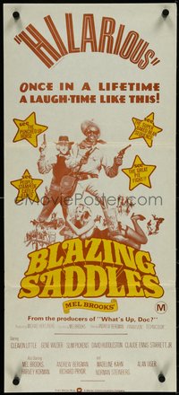 7f0415 BLAZING SADDLES Aust daybill 1974 classic Mel Brooks western, wacky different art!