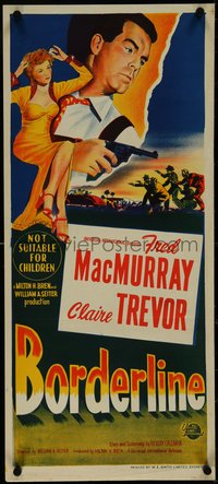 7f0416 BORDERLINE Aust daybill 1950 different art of MacMurray & Claire Trevor, film noir, rare!