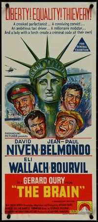 7f0417 BRAIN Aust daybill 1969 David Niven, Jean-Paul Belmondo, Eli Wallach, Bourvil, Le Cerveau!