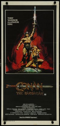 7f0423 CONAN THE BARBARIAN Aust daybill 1982 Arnold Schwarzenegger & Sandahl Bergman by Casaro!