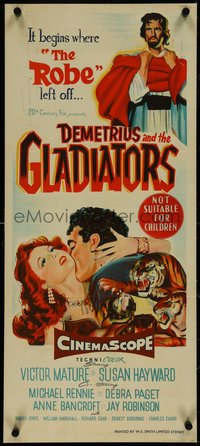 7f0427 DEMETRIUS & THE GLADIATORS Aust daybill 1954 art of Biblical Victor Mature & Susan Hayward!