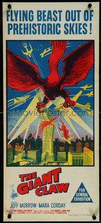 7f0441 GIANT CLAW Aust daybill 1957 great art of winged monster from 17,000,000 B.C. destroying city!