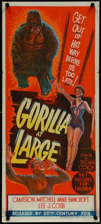 7f0444 GORILLA AT LARGE Aust daybill 1954 art of giant ape & sexy Anne Bancroft!