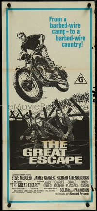 7f0446 GREAT ESCAPE Aust daybill R1970s McQueen, John Sturges classic WWII prison break!