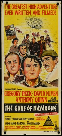 7f0448 GUNS OF NAVARONE Aust daybill 1962 Gregory Peck, David Niven & Anthony Quinn, rare!