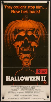 7f0449 HALLOWEEN II Aust daybill 1982 cool jack-o-lantern skull image, now he's back!