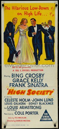 7f0450 HIGH SOCIETY Aust daybill R1960s Frank Sinatra, Bing Crosby, Grace Kelly & Louis Armstrong!