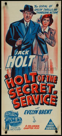 7f0451 HOLT OF THE SECRET SERVICE Aust daybill R1950s Jack Holt, Evelyn Brent, different & rare!