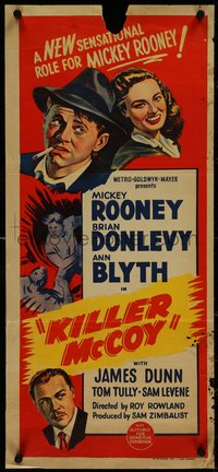 7f0455 KILLER MCCOY Aust daybill 1947 smoking Mickey Rooney w/ Donlevy & Ann Blyth, ultra rare!