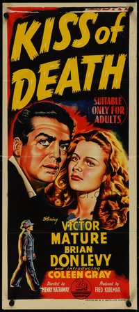 7f0456 KISS OF DEATH Aust daybill 1948 cool art of Victor Mature, film noir classic!